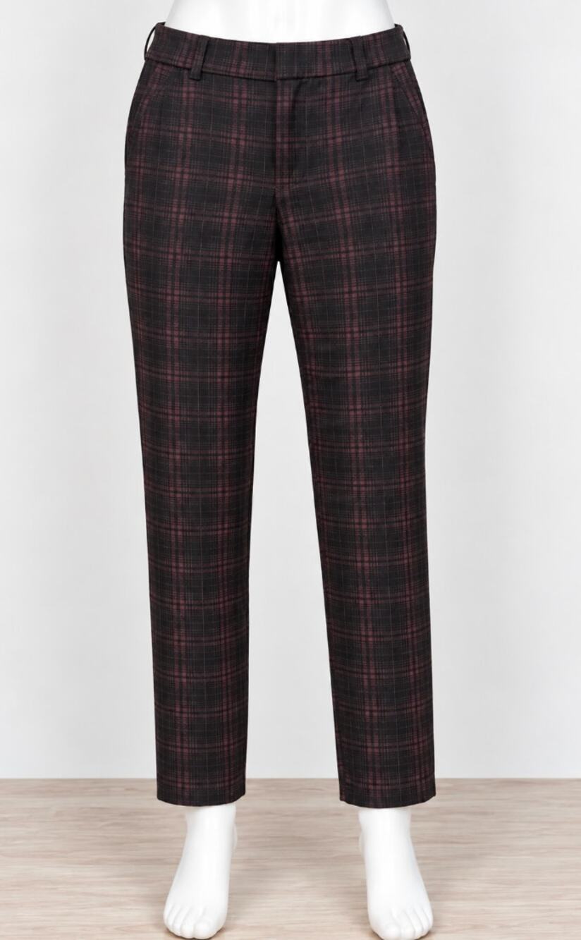 Kut From The Kloth Black Burgundy Plaid Skinny Ankle Pants Women's US 2